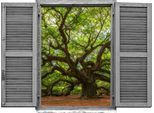 Wandtattoo QUEENCE "Baumstamm", grün, B:80cm H:60cm T:0,1cm, Wandtattoos, Wandtattoo, Wandsticker, Wandbild, selbstklebend, 3D, Fenster