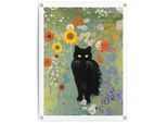 Poster REINDERS "Catfield", bunt (farbe bild(er): mehrfarbig), B:60cm H:80cm T:0,1cm, Bilder, Poster, Garten - Blumen - Schwarze Katze - Mehrfarbig - Leinwand - Kunst