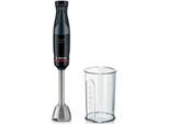 BOSCH Stabmixer "ErgoMaster Serie 4 MSM4B610, 4 Klingen, Mixfuß Edelstahl, schwarz", schwarz (piano schwarz), B:5,7cm H:38,5cm T:7,8cm, Mixer, Becher, großer Bedienhebel, Keramikkupplung, Made in Europe, Stabmixer