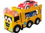 Spielzeug-Auto HAPPY PEOPLE "ADAC MAN Autotransporter", gelb, Spielzeugfahrzeuge, KinderB:18cm H:9cm T:6cm, Kunststoff, Spielzeug-Auto, inklusive 2 Autos; mit Licht- und Soundeffekt, B:18cm H:9cm T:6cm