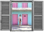 Wandtattoo QUEENCE "Frau vor Hauswand", blau, B:80cm H:60cm T:0,1cm, Wandtattoos, Wandtattoo, Wandsticker, Wandbild, selbstklebend, 3D, Fenster