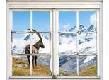 Wandsticker QUEENCE "Steinbock", weiß, B:40cm H:60cm T:0,1cm, Wandtattoos, Wandsticker, Wandsticker, Wandbild, selbstklebend, 3D, Fenster, Steinbock