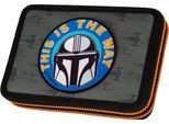 Federmäppchen COOLPACK "Etui XL, Star Wars, Mandalorian, mit 2 Reißverschlüssen", Kinder, grau (mandalorian), Polyester, Schreibgeräteetuis Federmäppchen, befüllt