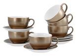 Cappuccinotasse CREATABLE "Golden Days Weiß, Cappuccinoset, 12-tlg.", weiß, 12 Stk., Steinzeug, Trinkgefäße, Cappuccinotasse, Goldfarbene Spezialglasur