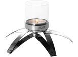 Kerzenhalter FINK "CLAIRE, mit Glaszylinder", silber (silberfarben), H:14,5cm Ø:25cm, Edelstahl, Kerzenhalter, Kerzenhalter, Teelichthalter aus Edelstahl, 1-flammig