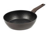 Bratpfanne RESTO KITCHENWARE "Carina, tiefe Schmorpfanne mit holzähnlichem Soft-Touch-Griff", schwarz, H:7,7cm L:48cm Ø:28cm, Pfannen, Bratpfanne, mit Marmor-Antihaftbeschichtung, 4-lagig, für alle Herdarten geeignet