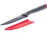 Steakmesser TEFAL "Fresh Kitchen", grau, rot, B:1,7mm, Edelstahl, Kunststoff, Essmesser, Steakmesser, 11 cm, Klingen aus rostfreiem Stahl, Titan-Versiegelung, Klingenschutz