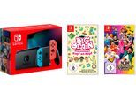 NINTENDO SWITCH Konsolen-Set "Switch Neon r/b + Gratis Big Brain Academy + Everybody 1-2-Switch", blau (neon, rot, neon, blau), B:23,9cm H:10,2cm T:1,39cm, Spielekonsolen, Konsolen-Set