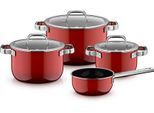 Topf-Set WMF "Fusiontec Mineral Pro", rot, Töpfe, kratzfeste Oberfläche, wärmereduzierende Hohlgriffe, Made in Germany