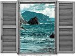 Wandtattoo QUEENCE "Klippen im Meer", blau, B:80cm H:60cm T:0,1cm, Wandtattoos, Wandtattoo, Wandsticker, Wandbild, selbstklebend, 3D, Fenster
