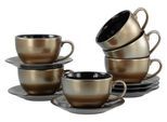 Cappuccinotasse CREATABLE "Golden Days Schwarz, Cappuccinoset, 12-tlg.", schwarz, 12 Stk., Steinzeug, Trinkgefäße, Cappuccinotasse, Goldfarbene Spezialglasur