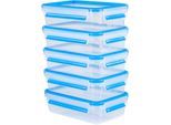 Frischhaltedose EMSA "Clip & Close Set, rechteckig, 100 % dichte Aufbewahrungsboxen", blau (transparent, blau), B:14cm H:5,5cm L:20cm, Kunststoff, Lebensmittelaufbewahrungsbehälter, Frischhaltedose, spülmaschinen-, gefrier-, mikrowellenfest, Made in Germany