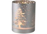 LED Windlicht AM DESIGN, silber (silberfarben), B:10cm H:18cm L:10cm, Leuchten, LED Windlicht, Weihnachtsdeko, mit weihnachtlichen Elementen