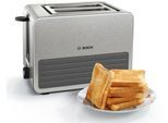 BOSCH Toaster "TAT7S25, integrierter Edelstahl-Brötchenaufsatz, mit Abschaltautomatik", grau, B:15,5cm H:18,4cm T:29,2cm, Toaster, Auftaufunktion, ideal für 2 Scheiben Toast, Schwarz/Grau, Toaster