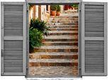 Wandtattoo QUEENCE "Treppe", braun, B:80cm H:60cm T:0,1cm, Wandtattoos, Wandtattoo, Wandsticker, Wandbild, selbstklebend, 3D, Fenster