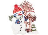 Fensterbild "Fensterbild "Schneemann mit Vogelhaus" farbig", weiß (bunt), B:20cm H:26cm, Polyester, W. REUTER & SOHN - PLAUENER SPITZE, Fensterbilder, Fensterbild