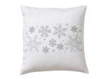 Kissenbezug DREAMS "Schneeflocke, Weihnachtsdeko", bunt (weiß, silberfarben), B:40cm L:40cm, Polyester, Obermaterial: 100% Polyester, Kissenbezüge, Kissenbezug, mit aufwendiger Stickerei, 40x40 cm
