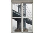 Wandsticker QUEENCE "Brücke", grau, B:40cm H:60cm T:0,1cm, Wandtattoos, Wandsticker, Wandsticker, Wandbild, selbstklebend, 3D, Fenster