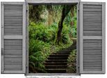 Wandtattoo QUEENCE "Waldweg", grün, B:80cm H:60cm T:0,1cm, Wandtattoos, Wandtattoo, Wandsticker, Wandbild, selbstklebend, 3D, Fenster