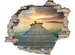 Wandtattoo QUEENCE "Steg", bunt, B:60cm H:50cm T:0,1cm, Wandtattoos, Wandtattoo, Wandsticker, Wandbild, selbstklebend, 3D, Wanddurchbruch