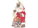 Fensterbild "Fensterbild "Santa Claus"(langer Mantel) farbig", rot (bunt), B:18cm H:37cm, Polyester, W. REUTER & SOHN - PLAUENER SPITZE, Fensterbilder, Fensterbild