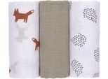 Stoffwindeln LÄSSIG "Little Forest, Fuchs, Mulltuch Set M", Baby, Gr. 3 Stk., grün (weiß, olivgrün), Baumwolle, Windeln Stoffwindeln, PETA-approved vegan