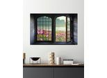 Wandsticker QUEENCE "Blumenwiese", bunt, B:60cm H:40cm, Vinyl, Wandtattoos, Wandsticker, Wandsticker, Wandbild, selbstklebend, 3D, Fenster