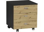 Rollcontainer MÄUSBACHER "Mio", braun (asteiche), B:45cm H:51cm T:45cm, Holzwerkstoff, Metall, Rollwagen, Rollcontainer