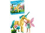 Konstruktions-Spielset PLAYMOBIL "Sammeleinhorn, Sonnenscheinblüte mit Fee (71842), Princess Magic", bunt, Spielbausteine, Kinder, Kunststoff, Konstruktions-Spielset