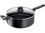 Schmorpfanne TEFAL "Hard Titanium Pro", schwarz, B:29,4cm H:9,5cm L:53,8cm Ø:28cm, Pfannen, Schmorpfanne, Induktionspfanne, Temperaturanzeiger, Made In France, Glasdeckel,28 cm