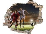 Wandtattoo QUEENCE "Fußball Zweikampf", bunt, B:60cm H:50cm T:0,1cm, Wandtattoos, Wandtattoo, Wandsticker, Wandbild, selbstklebend, 3D, Wanddurchbruch