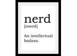 Bild QUEENCE "Nerd", schwarz-weiß (farbe rahmen: schwarz, farbe bild(er): weiß, schwarz), B:30cm H:40cm T:3cm, Acrylglas, Holz, Papier, Bilder, Bild, HD Premium Poster-Druck inkl. Holzrahmen