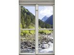 Wandsticker QUEENCE "Fluss im Wald", grün, B:40cm H:60cm T:0,1cm, Wandtattoos, Wandsticker, Wandsticker, Wandbild, selbstklebend, 3D, Fenster