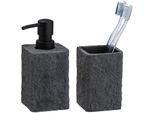 Badaccessoire-Set WENKO "Villata", grau (anthrazit), Polyresin (Kunststein), Badaccessoires-Sets, Badaccessoire-Set