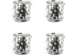 Windlicht CREATIV DECO "Weihnachtsdeko", silber (silberfarben), H:10cm Ø:6,5cm, Glas, Kerzenhalter, Windlicht, Glas mit Stern-Struktur