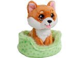 Kuscheltier NICI "Little Paws, Hund Shiba Inu, 12 cm, im Körbchen grün", braun, Plüschfiguren, KinderB:11cm H:12cm L:10cm, Kuscheltier, B:11cm H:12cm L:10cm