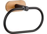 Handtuchring WENKO "Turbo-Loc Orea", schwarz (schwarz, natur), B:19,5cm H:12,5cm T:8cm, Bambus, Edelstahl, Handtuchhalter, Handtuchring, aus Edelstahl, Befestigen ohne Bohren