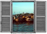Wandtattoo QUEENCE "Hafen", bunt, B:80cm H:60cm T:0,1cm, Wandtattoos, Wandtattoo, Wandsticker, Wandbild, selbstklebend, 3D, Fenster