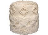 Pouf KAYOOM "Bohist 125 35cm x 35cm, Strukturen mit Fransen und Quasten", beige (natural), B:35cm H:35cm T:35cm, Baumwolle, Vlies, Poufs, Pouf, handgefertigt, Unikat, sehr gut kombinierbar, vielfältig im Einsatz