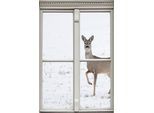 Wandsticker QUEENCE "Reh", braun, B:40cm H:60cm T:0,1cm, Wandtattoos, Wandsticker, Wandsticker, Wandbild, selbstklebend, 3D, Fenster