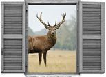 Wandtattoo QUEENCE "Hirsch", braun, B:80cm H:60cm T:0,1cm, Wandtattoos, Wandtattoo, Wandsticker, Wandbild, selbstklebend, 3D, Fenster