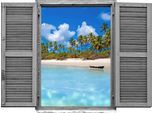 Wandtattoo QUEENCE "Strand mit Palmen", blau, B:80cm H:60cm T:0,1cm, Wandtattoos, Wandtattoo, Wandsticker, Wandbild, selbstklebend, 3D, Fenster