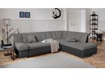 Ecksofa DOMO COLLECTION "MONA 271x213 cm, modern und komfortabel", schwarz (schwarz, grau), B:271cm H:80cm T:213cm, Struktur fein 100% Polyester;Chenilleoptik 100% Polyester, Sofas, Ecksofa, whlw. mit Bett- und Armlehnfunktion, L-Form