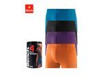 Boxer BENCH. "Boxershorts für Herren", Herren, Gr. M, 4 Stk., bunt (schwarz, türkis, orange, lila), Jersey, Obermaterial: 95% Baumwolle, 5% Elasthan, unifarben, körpernah, Unterhosen, Unterhosen in der Dose mit kleinem Logodruck auf dem Bein