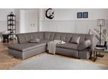 Ecksofa DOMO COLLECTION "MONA 271x213 cm, modern und komfortabel", grau (stone), B:271cm H:80cm T:213cm, Struktur fein 100% Polyester;Chenilleoptik 100% Polyester, Sofas, Ecksofa, whlw. mit Bett- und Armlehnfunktion, L-Form