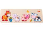 Steckpuzzle HABA "Bauernhof-Tierkinder", bunt, Puzzles, KinderB:30cm H:1,7cm T:10,3cm, Holz, Motiv, Steckpuzzle, B:30cm H:1,7cm T:10,3cm