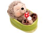 Kuscheltier NICI "Sleeping Pets GREEN, Igel mit Fliegenpilz 12 cm hellgrün", braun, Plüschfiguren, KinderB:8cm H:8cm L:12cm, Kuscheltier, schlafend im Körbchen, B:8cm H:8cm L:12cm
