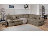Ecksofa DOMO COLLECTION "MONA 271x213 cm, modern und komfortabel", braun (schlamm), B:271cm H:80cm T:213cm, Struktur fein 100% Polyester;Chenilleoptik 100% Polyester, Sofas, Ecksofa, whlw. mit Bett- und Armlehnfunktion, L-Form
