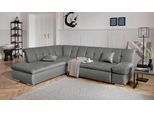 Ecksofa DOMO COLLECTION "MONA 271x213 cm, modern und komfortabel", grau (steel), B:271cm H:80cm T:213cm, Struktur fein 100% Polyester;Chenilleoptik 100% Polyester, Sofas, Ecksofa, whlw. mit Bett- und Armlehnfunktion, L-Form