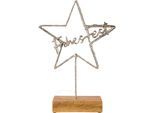 Dekoobjekt CREATIV DECO "LUMEN, Deko-Stern mit Schriftzug "Frohes Fest", silber (silberfarben), B:31cm H:47cm T:7cm, Metall, Dekofiguren, Dekoobjekt, Weihnachtsdeko mit LED Beleuchtung, Batteriebetrieb